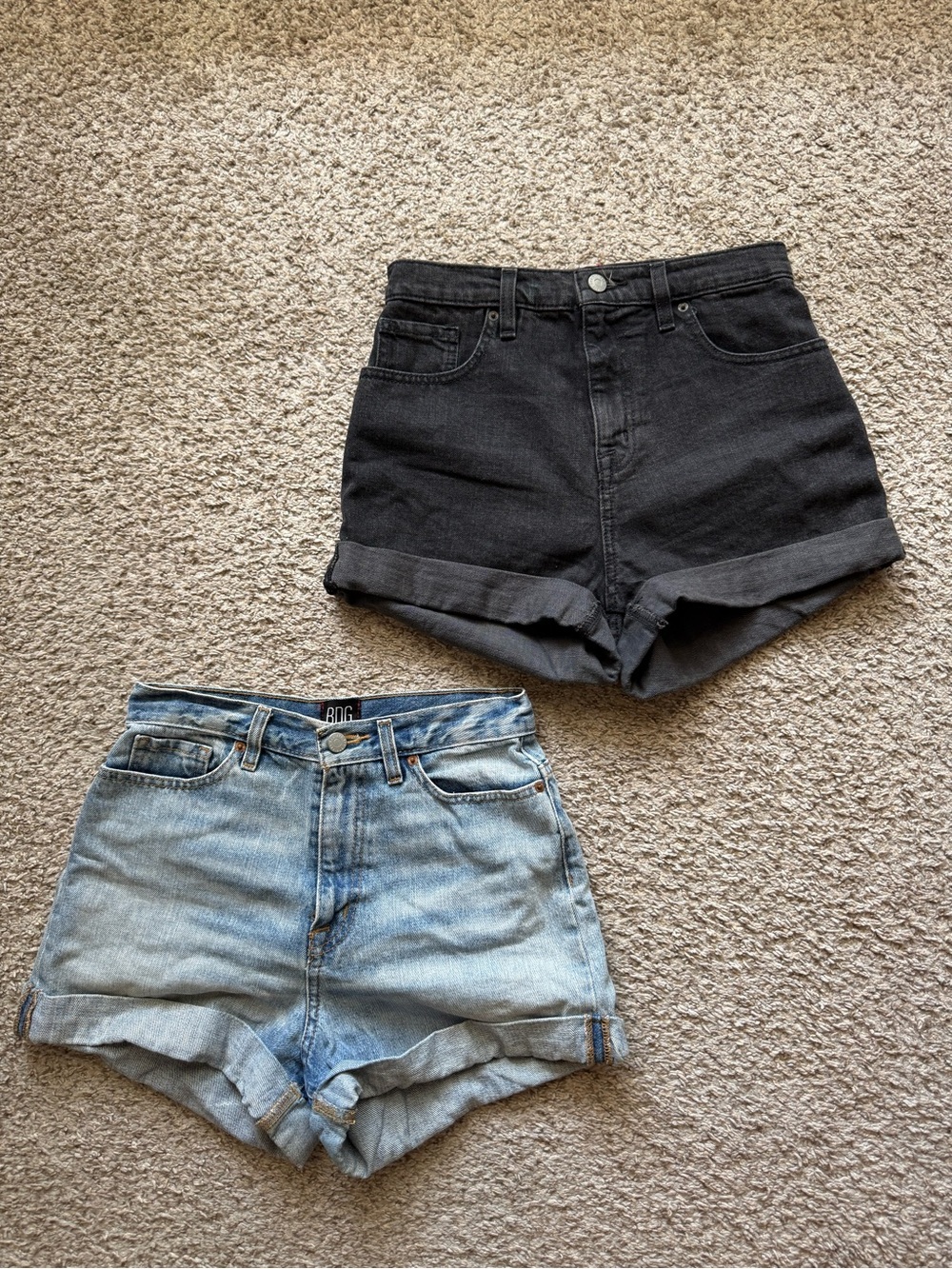 BDG Black and light denim High-Rise Rolled-Hem Denim Shorts